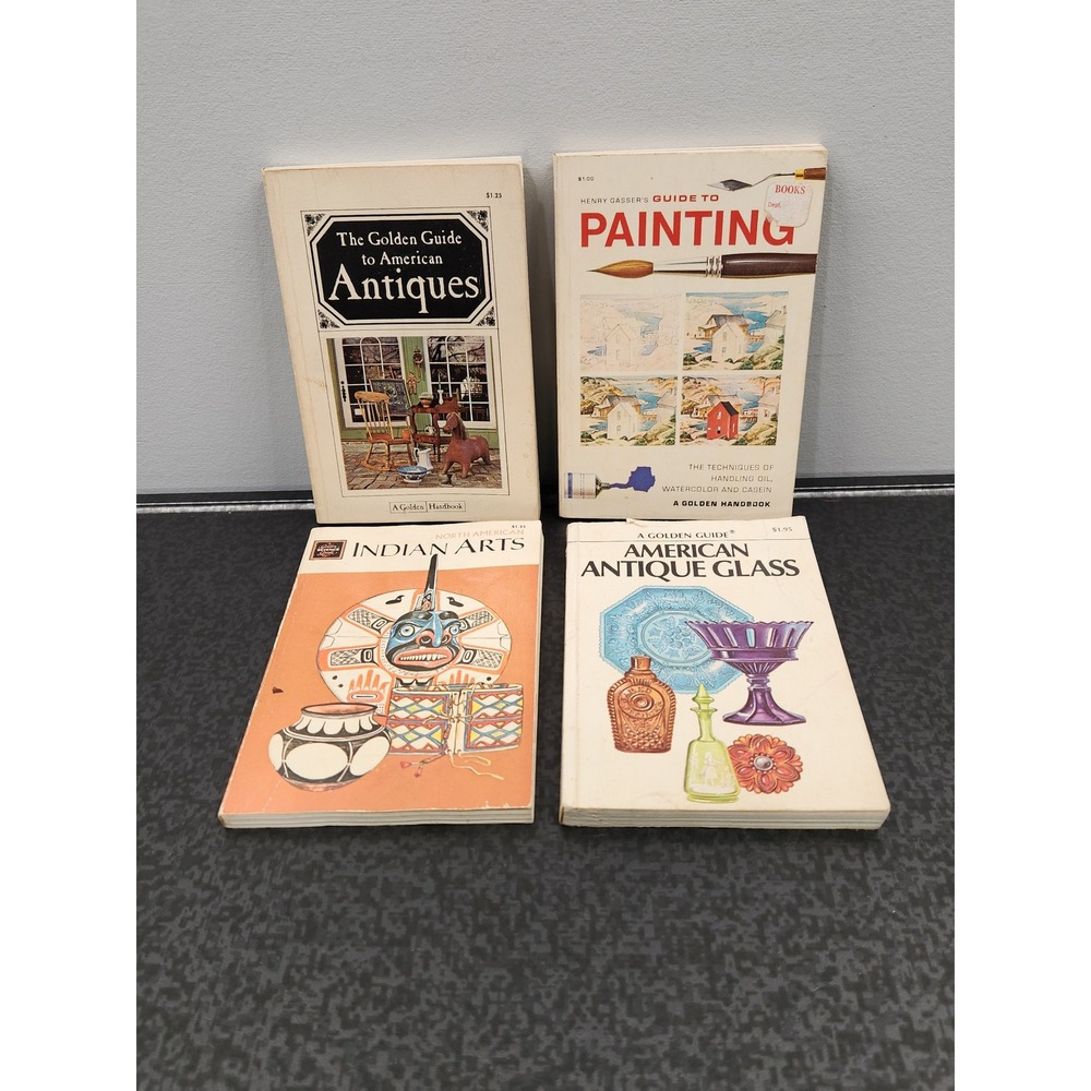 Lot of (4) Golden Guide Reference Books Art Antiques Glass Indian Arts Vintage